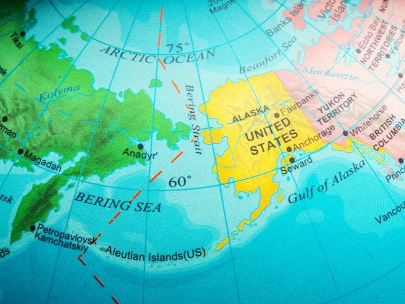 A map of Russia and Alaska where they meet in the Bering Strait